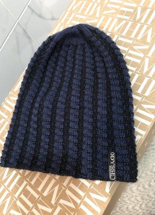 Шапка мужская, синяя с черным, шапка чоловіча, на большую и среднюю голову, шерсть