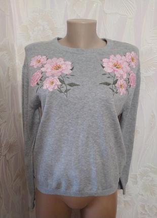 💞💞💞шикарний пуловер з вишивкою з хлопку під резинку h&m