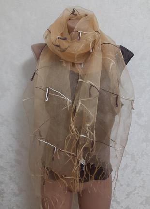 Шовковий  шарф палантин  натуральна органза з китицями4 фото