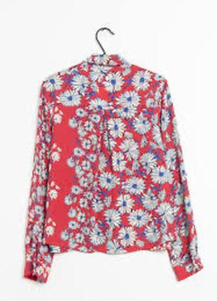 Коралловая блуза в принт цветы