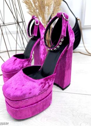 Розовые велюровые туфли братец на высоком каблуке, арт. 332215 фото