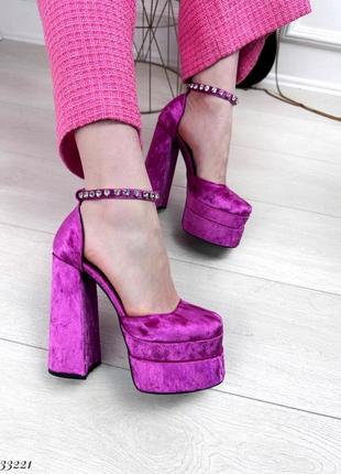 Розовые велюровые туфли братец на высоком каблуке, арт. 33221