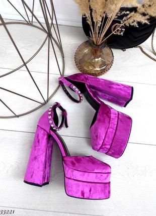Розовые велюровые туфли братец на высоком каблуке, арт. 332216 фото