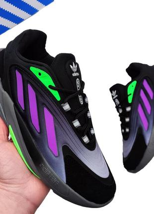 Яскраві кросівки adidas ozelia black purple чорні зелені фіолетові сірі піна мягкі8 фото