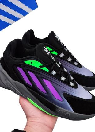 Яскраві кросівки adidas ozelia black purple чорні зелені фіолетові сірі піна мягкі6 фото