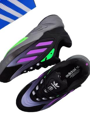 Яркие кроссовки adidas ozelia black purple черные зеленые салатовые фиолетовые серые пена мягкие7 фото