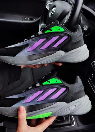 Яскраві кросівки adidas ozelia black purple чорні зелені фіолетові сірі піна мягкі4 фото