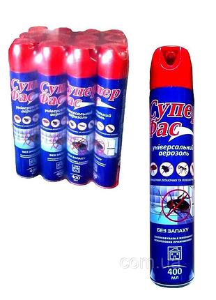 Високоефективний аерозольний засіб проти повзальних і летючих шкідливих комах суперфас 400 мл