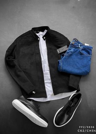 Чорний чоловічий базовий замшевий бомбер