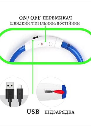 Нашийник для собак led, що світиться, регульований з usb зарядкою.4 фото