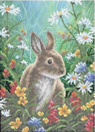 Схема для вишивання бісером кролик у квітах часткова вишивка заготовка 20,5 х 29 см1 фото