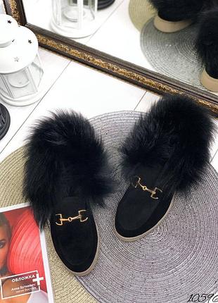 Стильні натуральні теплі лофери замш хутро єнот5 фото