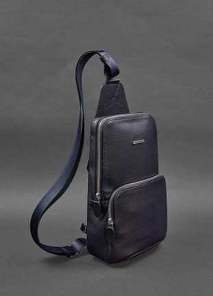 Кожаный мужской рюкзак (сумка-слинг) на одно плечо синий