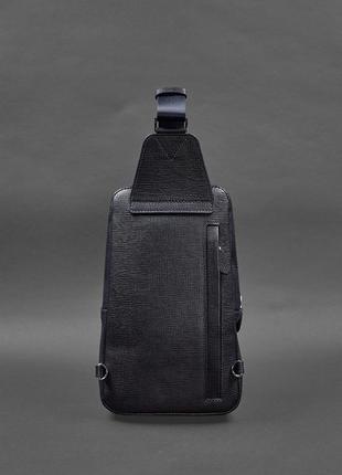 Кожаный мужской рюкзак (сумка-слинг) на одно плечо синий6 фото