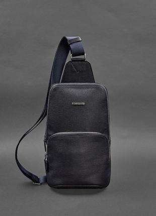 Кожаный мужской рюкзак (сумка-слинг) на одно плечо синий7 фото