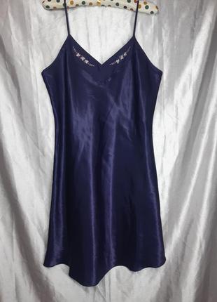 Идеальная фиолетовая лавандовая атласная сексуальная секси ночнушка сорочка для сну сна на бретелях большого размера1 фото