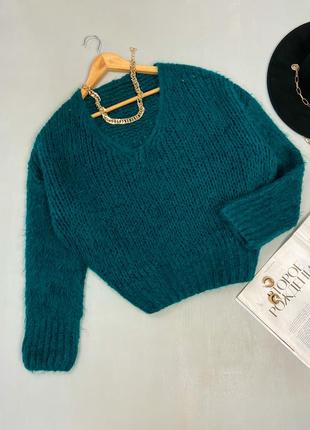 Мохеровий светр оверсайз смарагдового кольору1 фото