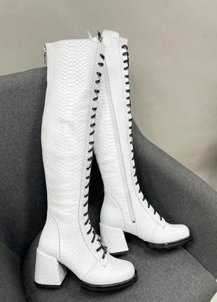 Високі білі шкіряні чоботи ботфорти колір на вибір2 фото