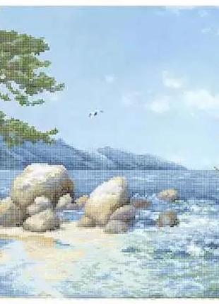 Схема для вишивки бісером морський пейзаж узбережжя часткова вишивка 38 х 65,5 см1 фото
