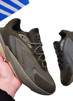 Яркие кроссовки adidas ozelia коричневые бежевые камуфляжные кроссы пена мягкие6 фото