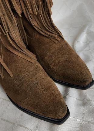 Ковбойки казаки с бахромой замшевые ботинки сапоги натуральная кожа замша6 фото