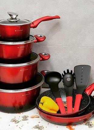 Набір кухонного посуду 12 предметів  edenberg eb-5614 / набір каструль (казанов) із мармуровим покриттям