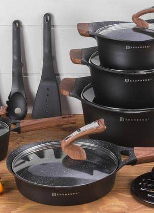 Набор кухонной посуды 15 предметов edenberg eb-9184 набор кастрюль казанов с мраморным антипригарным покрытием