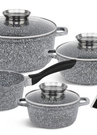 Набор кухонной посуды edenberg eb-8010 8 предметов / набор кастрюль с гранитным антипригарным покрытием