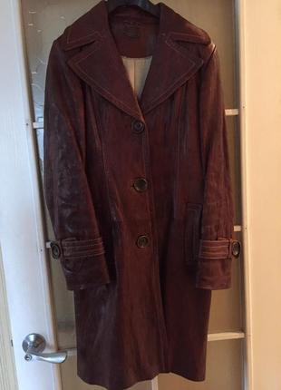 Стильное пальто аdamo, плотная натуральная кожа, шерстяная подкладка, размер м или наш 46