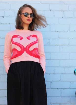 Стильный хлопковый свитерок h&m с фламинго