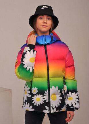 Демисезонная куртка для девочки радуга / принт 12 фото