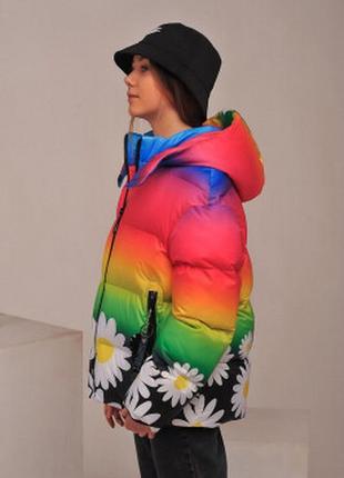 Демисезонная куртка для девочки радуга / принт 13 фото