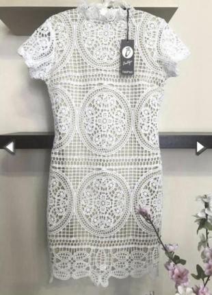 Шикарну мереживну сукню міні, вечірній біле плаття міні,4 фото
