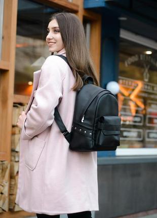 Рюкзак женский стильный кожа эко заклепки черный городской вместительный6 фото