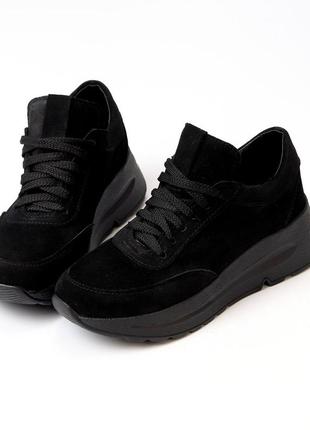Кроссовки "aaron", черные, натуральная замша