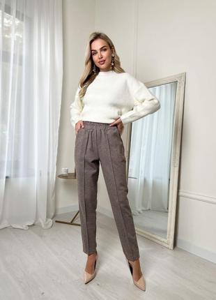 Жіночі кашемірові брюки класичні теплі бежеві коричневі якісні демісезонні