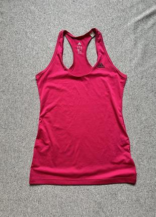 Adidas яскраво малинова рожева спортивна майка ю танк в смужку рубчик бігова для спорта фітнесу зала жіноча2 фото