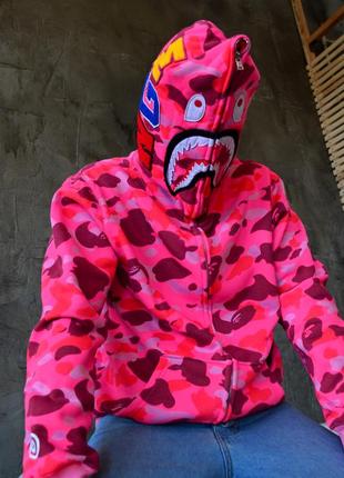 Зип худи унисекс женское bape camo pink розовое кофта толстовка a bathing ape бейп акула4 фото