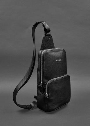 Кожаный мужской рюкзак (сумка-слинг) на одно плечо черный