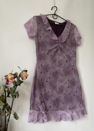 Сукня розпродаж плаття платье фіолетова коротка з рюшею на підкладці квітковий принт розмір м6 фото