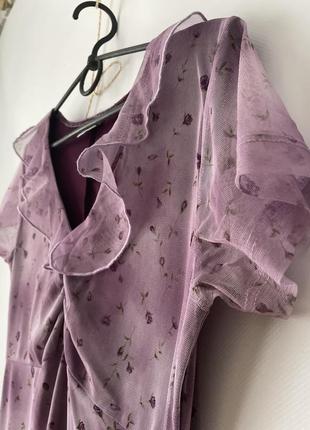 Сукня розпродаж плаття платье фіолетова коротка з рюшею на підкладці квітковий принт розмір м9 фото
