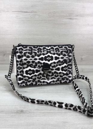 Стильна сумка чорно-білий леопард