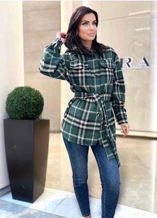 Рубашка в клетку клеточку теплая кашемировая красная бордовая зелёная бежевая синяя розовая с поясом с капюшоном кардиган кофта курточка пальто