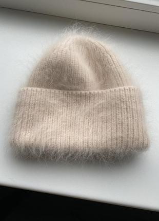 Женская зимняя очень теплая ангоровая молочная травка шапка двухоборотная в&amp;nbsp; натуральная стильная модная классическая повседневная2 фото