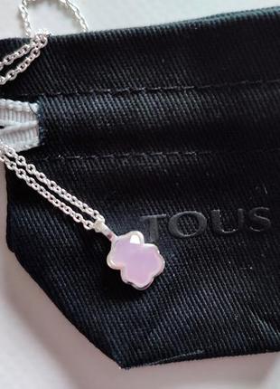 Ожерелье набор тоус розовый кварц мишка серебряный2 фото
