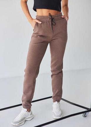 Утепленные спортивные женские штаны на флиссе цвета мокко (коричневые) 42-44