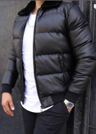 Кожаная куртка высокого качества. мужская, черня куртка из эко-кожи1 фото