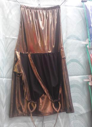 Стильное нарядное золотое платье с цепочкой на шею блеск турция 48р.3 фото