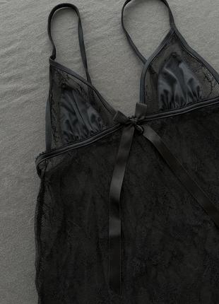 Чорний пеньюар з мереживом атлас нічна сорочка2 фото