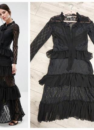 🛍️ чорна гламурна гіпюрова вечірня сукня glamorous(размер 12-14)